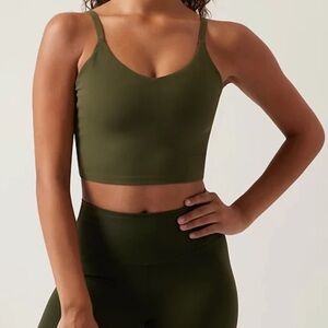 Athleta Elation Ginseng Olive Ultra High Rise 7/8 Leggings + VNeck A-C Top